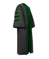 Super Deluxe Doctoral Gown Tam - Emerald green Trim with Gold Piping