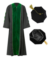Super Deluxe Doctoral Gown Tam - Emerald green Trim with Gold Piping