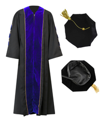Super Deluxe Doctoral Gown Tam - Royal Blue Trim with Gold Piping