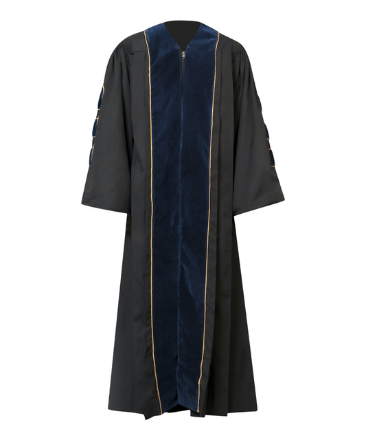 Super Deluxe Doctoral Academic Gown Only - Navy Blue with Gold Piping