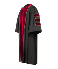 Super Deluxe Doctoral Gown Tam - Scarlet Trim with Gold Piping