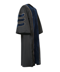 Super Deluxe Navy Blue Doctoral Gown Tam & Hood - with Gold Piping