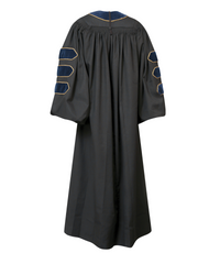 Super Deluxe Doctoral Gown Tam - Navy Blue Trim with Gold Piping