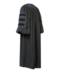 Super Deluxe Doctoral Gown Tam - Navy Blue Trim with Gold Piping
