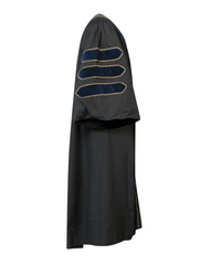 Super Deluxe Doctoral Gown Tam - Navy Blue Trim with Gold Piping