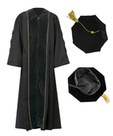 Super Deluxe Doctoral Gown Tam -Black Trim with Gold Piping