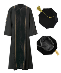 Super Deluxe Doctoral Gown Tam -Black Trim with Gold Piping
