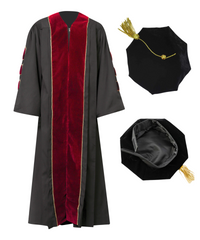 Super Deluxe Doctoral Gown Tam - Scarlet Trim with Gold Piping
