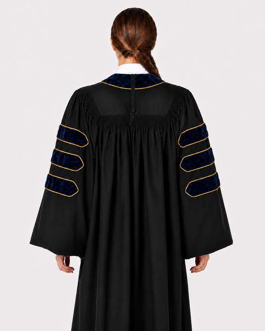 Super Deluxe Doctoral Academic Gown Only - Navy Blue with Gold Piping