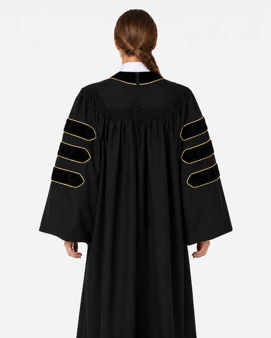 Super Deluxe Doctoral Academic Gown Only - Black with Gold Piping