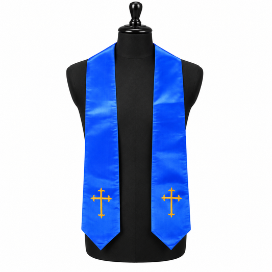 Choir Stoles with Latin Cross – Multiple Colors | Gold or Silver Embroidery