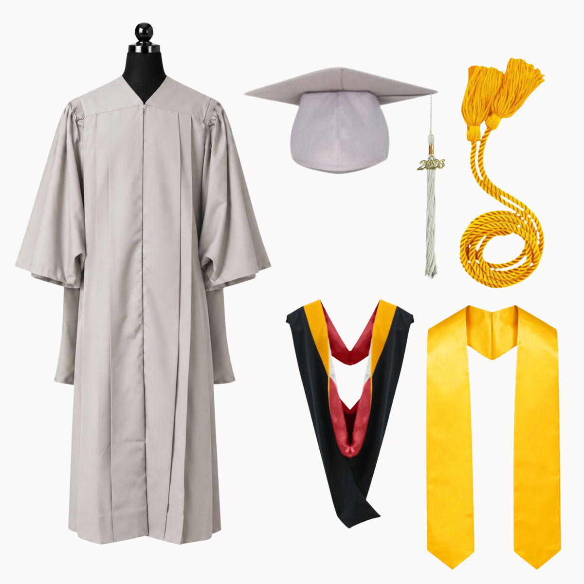 Premium Matte Fluted Master Graduation Package | Gown, Cap, Tassel, Hood, Stoles & Honor Cord