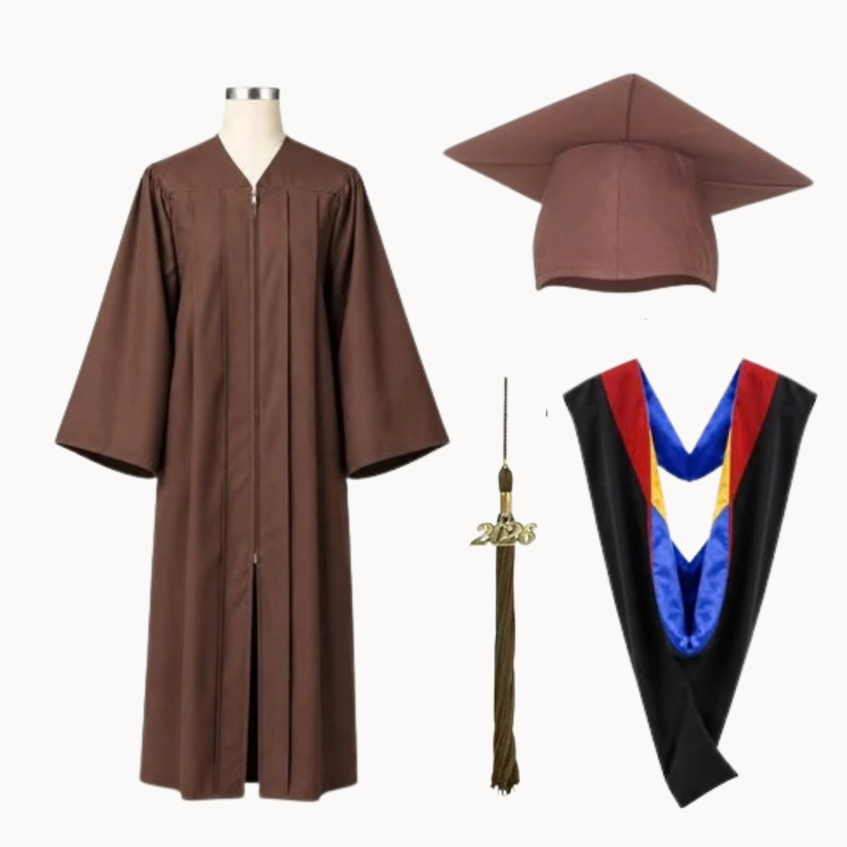 Classic Matte Gathered Bachelor Graduation Gown, Cap, Tassel & Hood Package