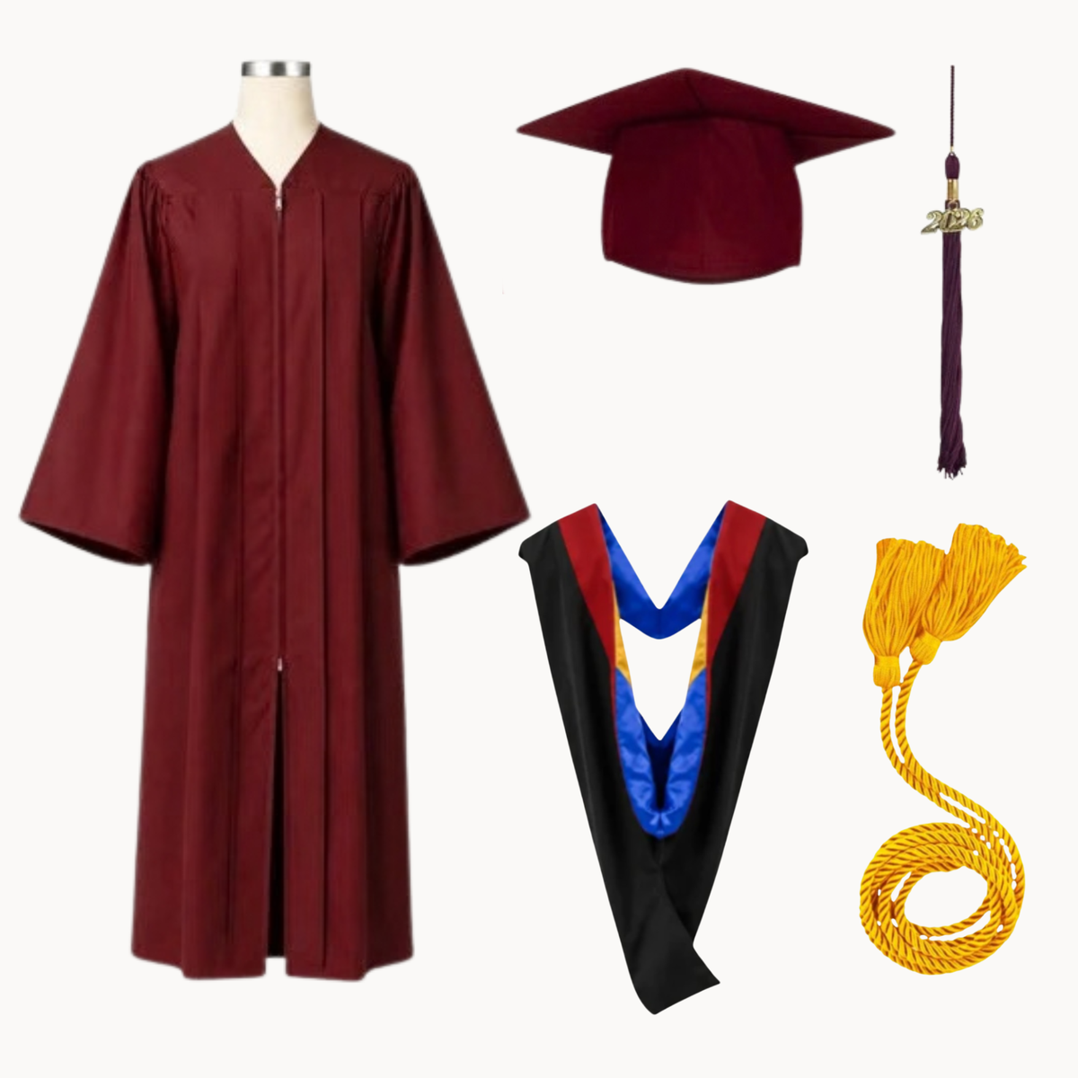 Classic Matte Gathered Bachelor Graduation Package | Gown, Cap, Tassel, Hood & Honor Cord