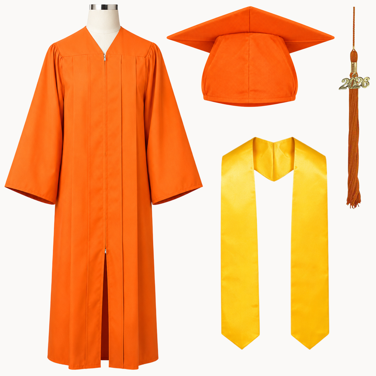 High School Graduation Cap, Gown, Tassel & Stole Package | Premium Matte Finish – 15 Colors