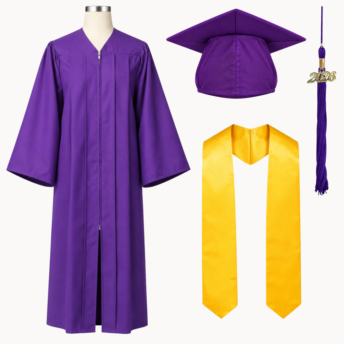 High School Graduation Cap, Gown, Tassel & Stole Package | Premium Matte Finish – 15 Colors