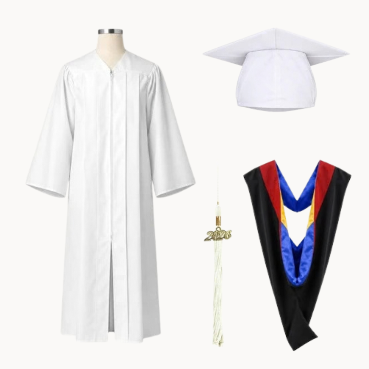 Classic Matte Gathered Bachelor Graduation Gown, Cap, Tassel & Hood Package