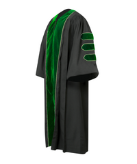 Super Deluxe Doctoral Gown Tam - Emerald green Trim with Gold Piping