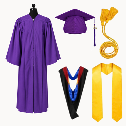 Premium Matte Fluted Bachelor Graduation Package | Gown, Cap, Tassel, Hood, Stole & Honor Cord