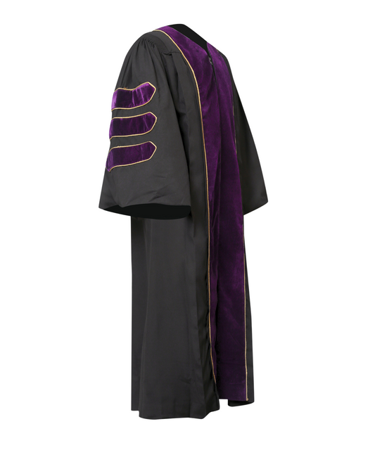 Super Deluxe Doctoral Academic Gown Only - Purple with Gold Piping