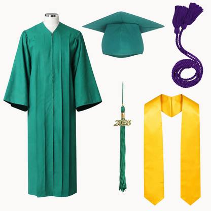 High School Graduation Cap, Gown, Tassel, Stole & Honor Cord Package | 15 Colors