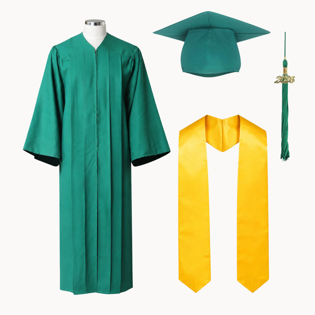 High School Graduation Cap, Gown, Tassel & Stole Package | Premium Matte Finish – 15 Colors
