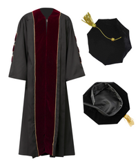 Super Deluxe Doctoral Gown Tam - Maroon Trim with Gold Piping