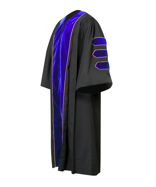 Super Deluxe Doctoral Academic Gown Only - Royal Blue with Gold Piping