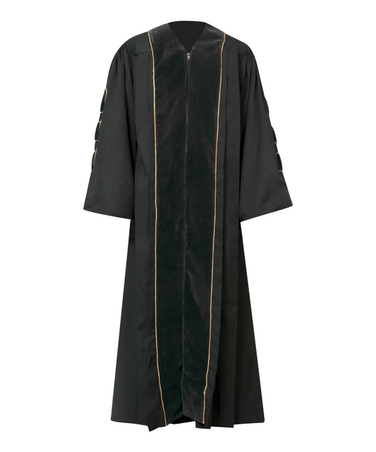 Super Deluxe Doctoral Academic Gown Only - Black with Gold Piping