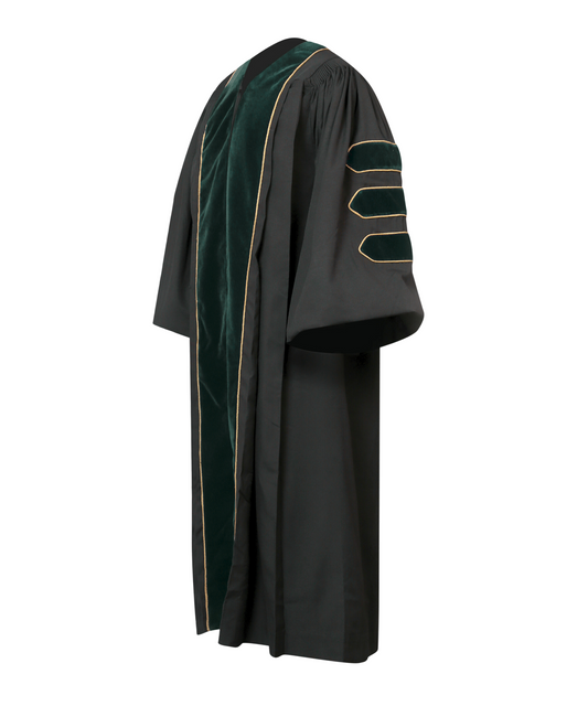 Super Deluxe Doctoral Gown Tam - Forest green Trim with Gold Piping