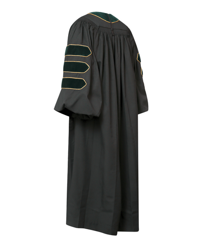 Super Deluxe Doctoral Gown Tam - Forest green Trim with Gold Piping