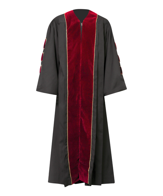 Super Deluxe Red Doctoral Gown Tam & Hood - with Gold Piping