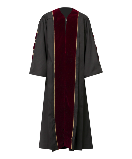 Super Deluxe Doctoral Academic Gown Only - Maroon with Gold Piping