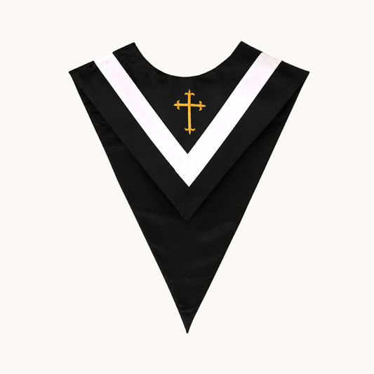 V-Shaped Choir Stole with White Contrast Band & Embroidered Cross