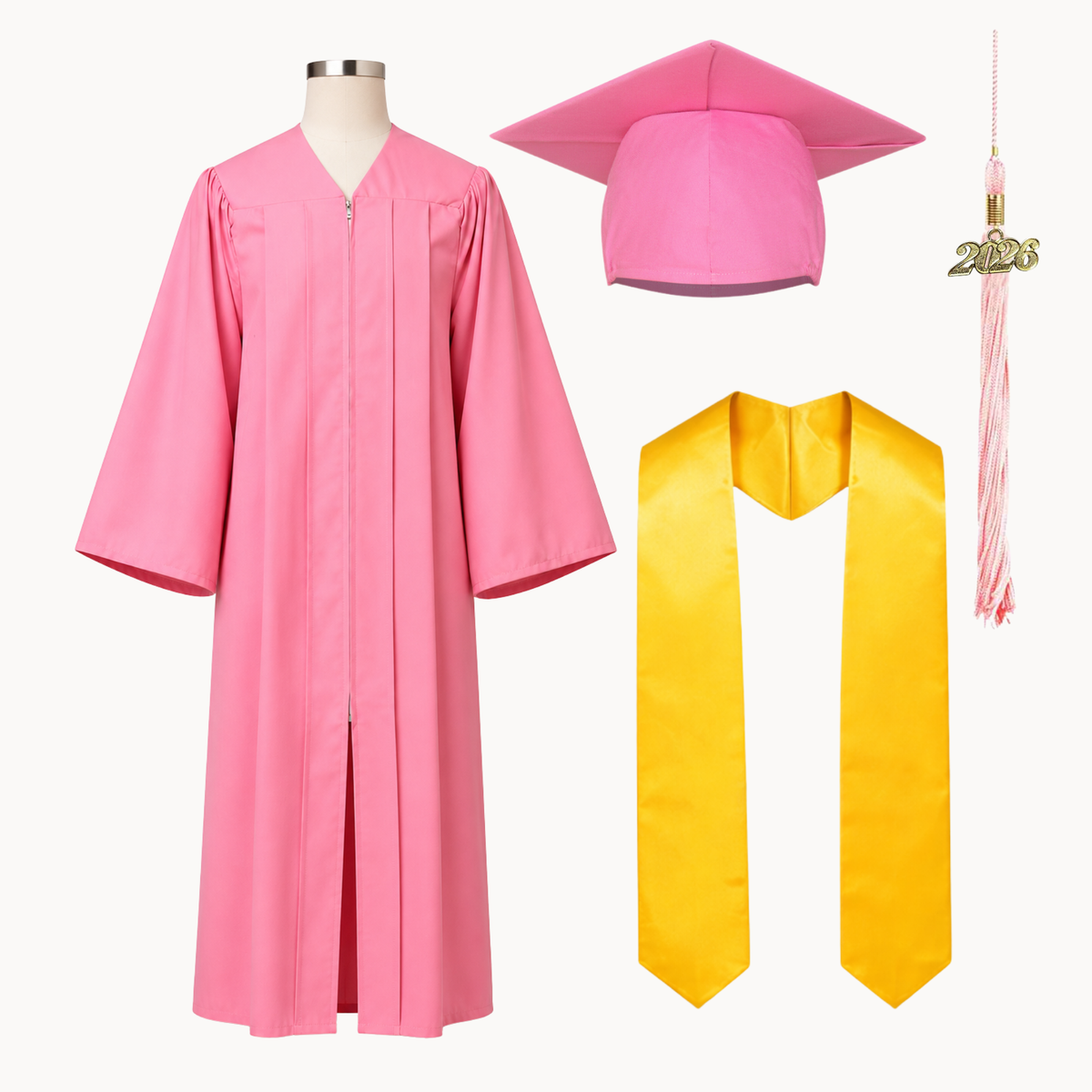 High School Graduation Cap, Gown, Tassel & Stole Package | Premium Matte Finish – 15 Colors
