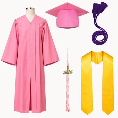 High School Graduation Cap, Gown, Tassel, Stole & Honor Cord Package | 15 Colors