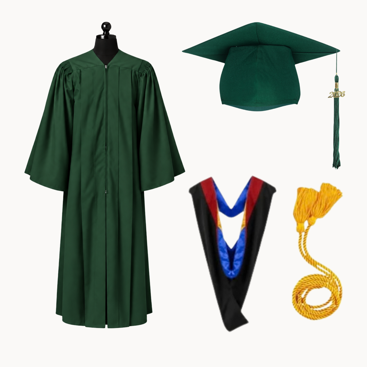 Premium Matte Fluted Bachelor Graduation Package | Gown, Cap, Tassel, Hood & Honor Cord