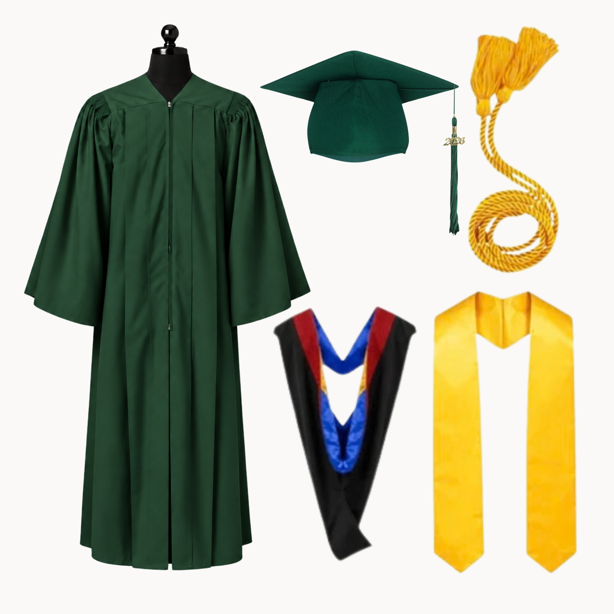 Premium Matte Fluted Bachelor Graduation Package | Gown, Cap, Tassel, Hood, Stole & Honor Cord