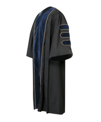 Super Deluxe Doctoral Gown Tam - Navy Blue Trim with Gold Piping