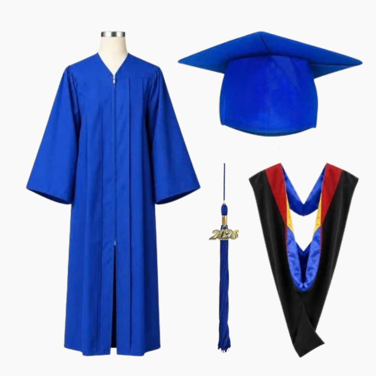 Classic Matte Gathered Bachelor Graduation Gown, Cap, Tassel & Hood Package