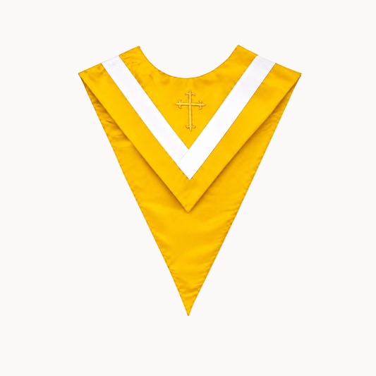 V-Shaped Choir Stole with White Contrast Band & Embroidered Cross