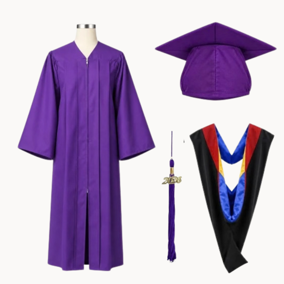 Classic Matte Gathered Bachelor Graduation Gown, Cap, Tassel & Hood Package