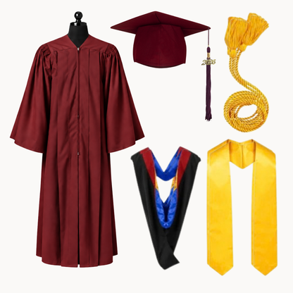Premium Matte Fluted Bachelor Graduation Package | Gown, Cap, Tassel, Hood, Stole & Honor Cord