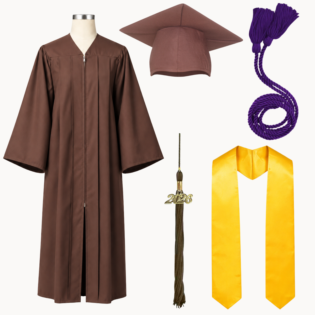 High School Graduation Cap, Gown, Tassel, Stole & Honor Cord Package | 15 Colors