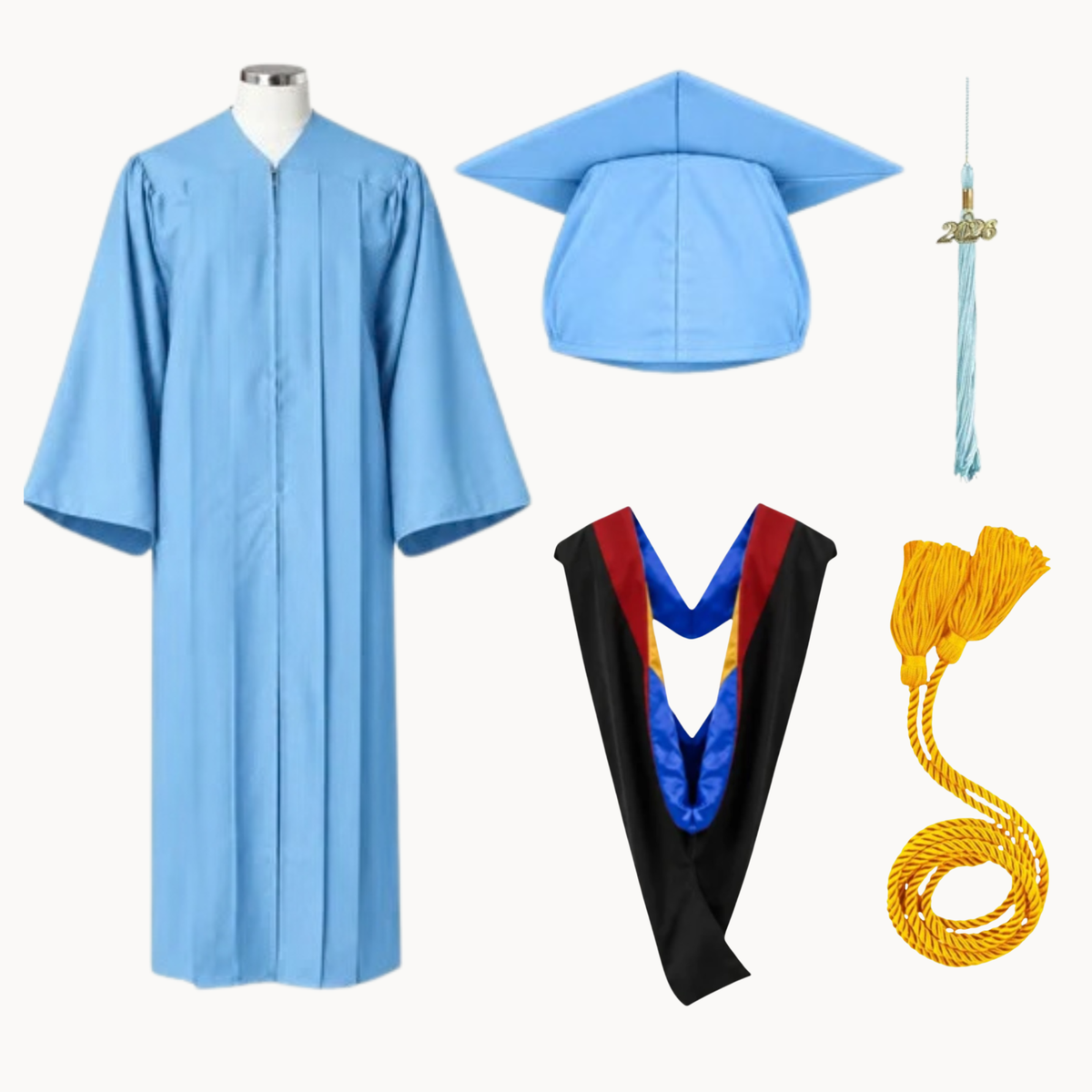 Classic Matte Gathered Bachelor Graduation Package | Gown, Cap, Tassel, Hood & Honor Cord