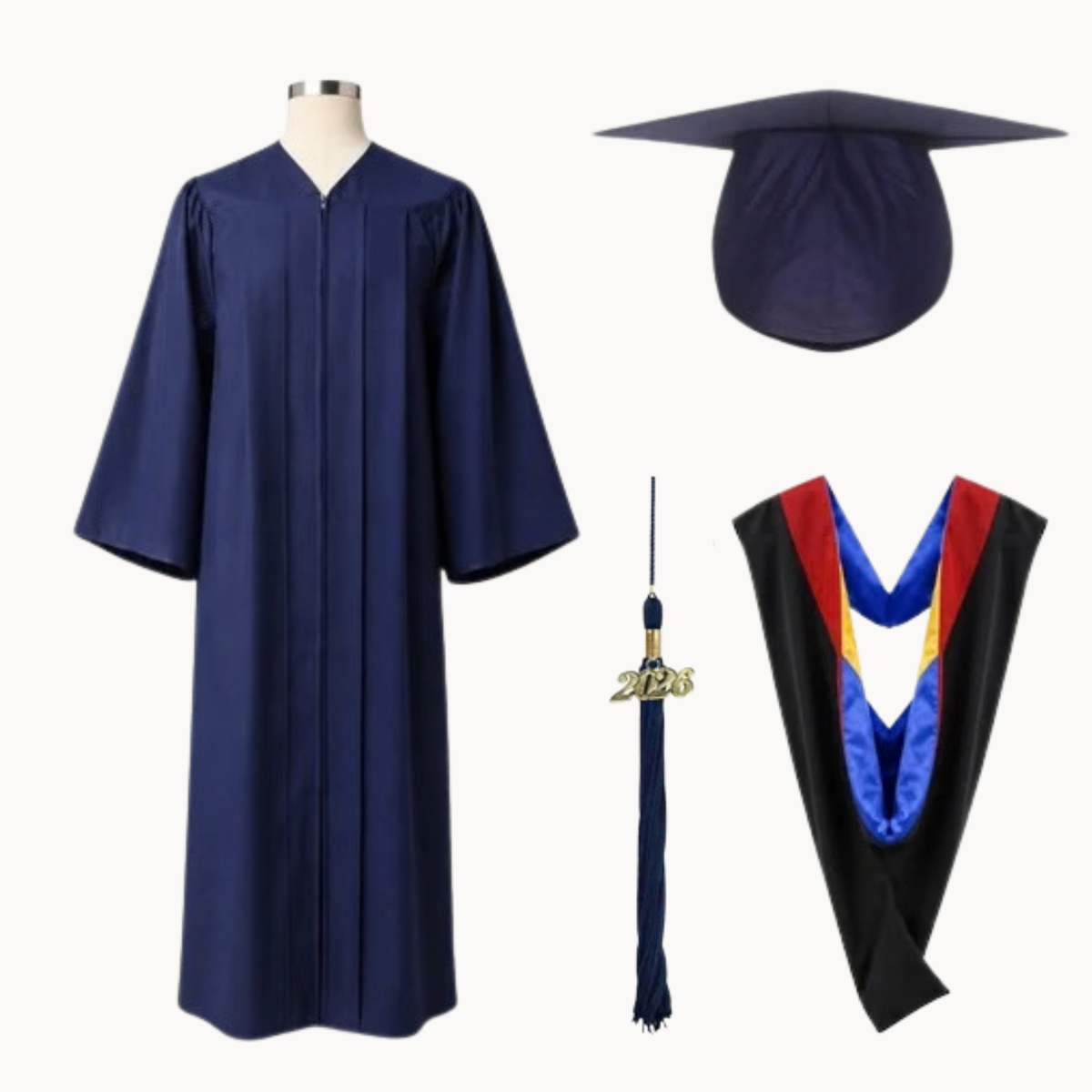 Classic Matte Gathered Bachelor Graduation Gown, Cap, Tassel & Hood Package