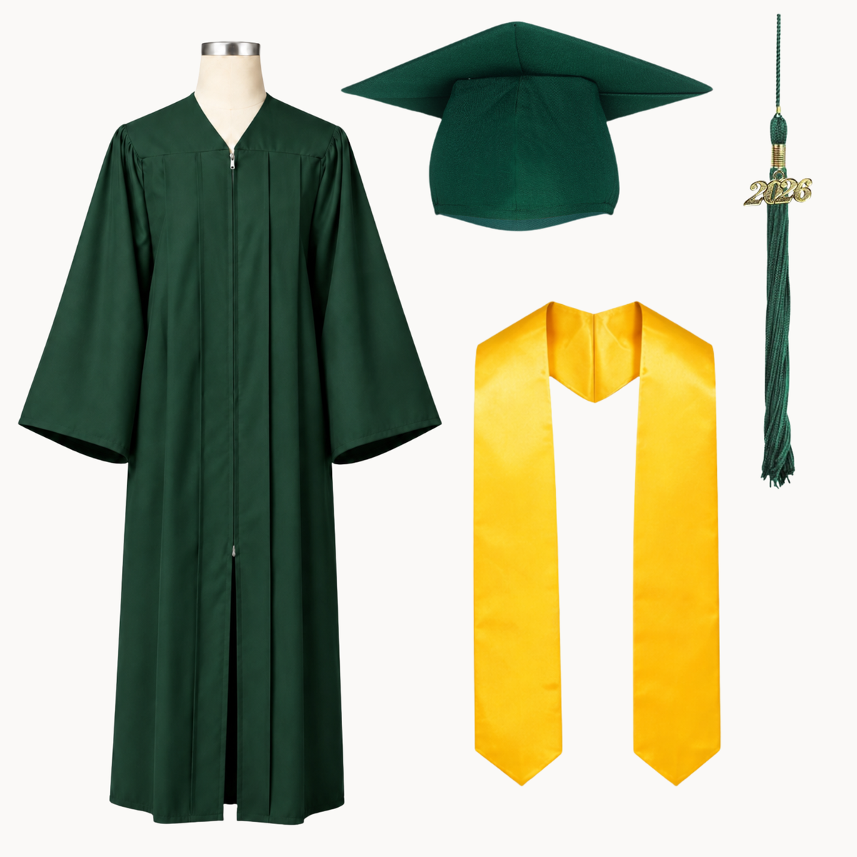 High School Graduation Cap, Gown, Tassel & Stole Package | Premium Matte Finish – 15 Colors