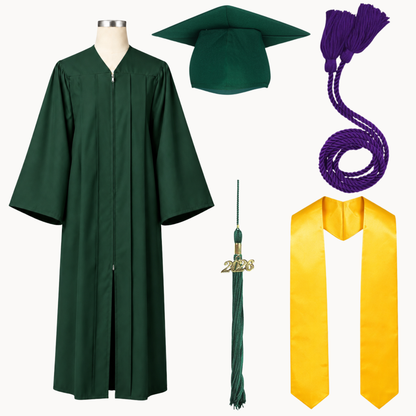 High School Graduation Cap, Gown, Tassel, Stole & Honor Cord Package | 15 Colors