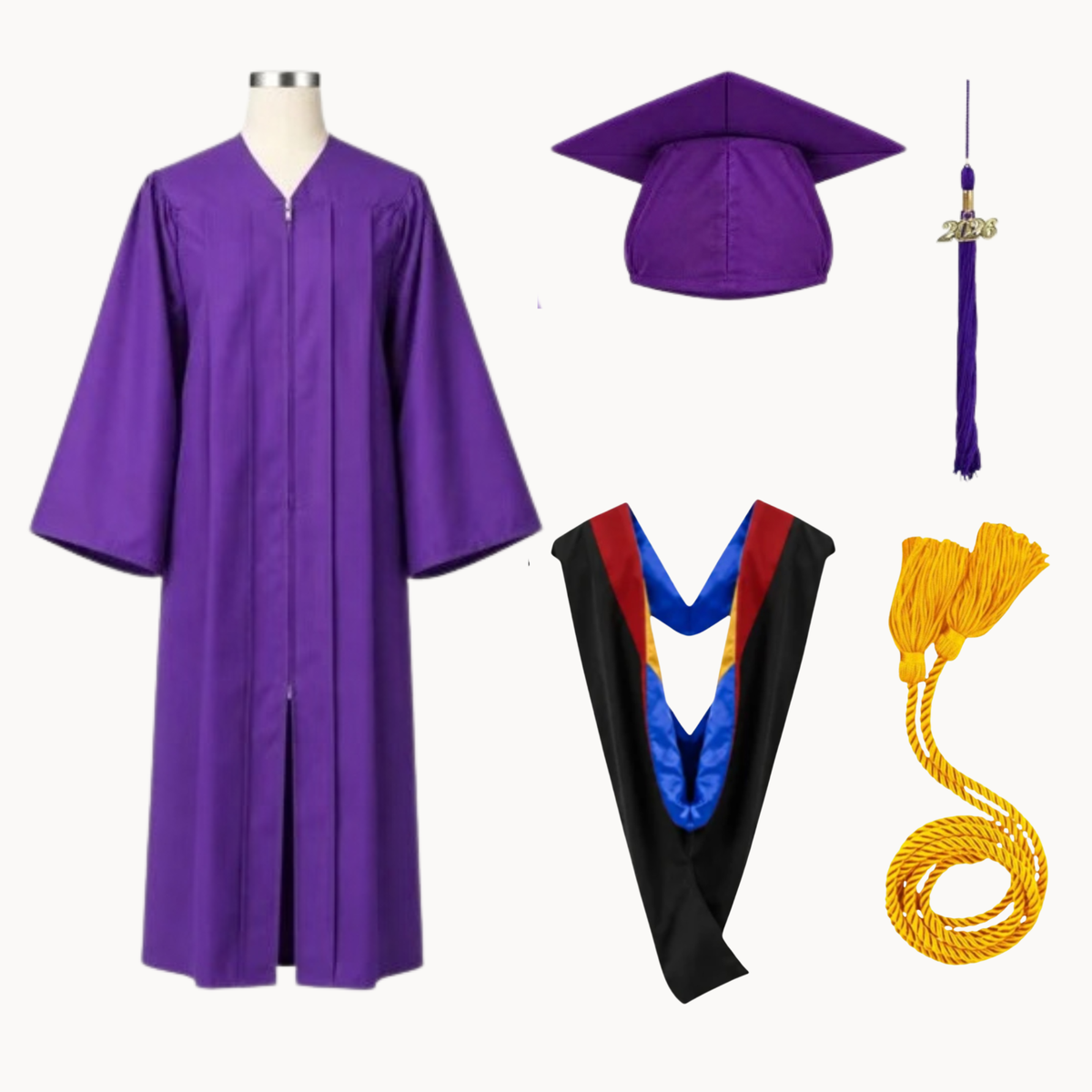 Classic Matte Gathered Bachelor Graduation Package | Gown, Cap, Tassel, Hood & Honor Cord