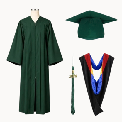 Classic Matte Gathered Bachelor Graduation Gown, Cap, Tassel & Hood Package